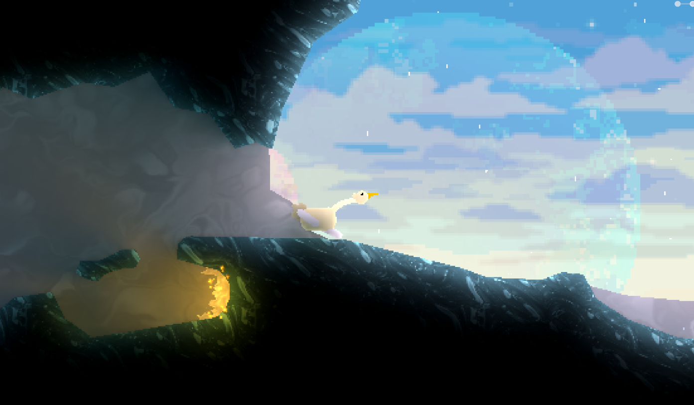 Leggy screenshot: the shared creature on a cliff edge above the clouds